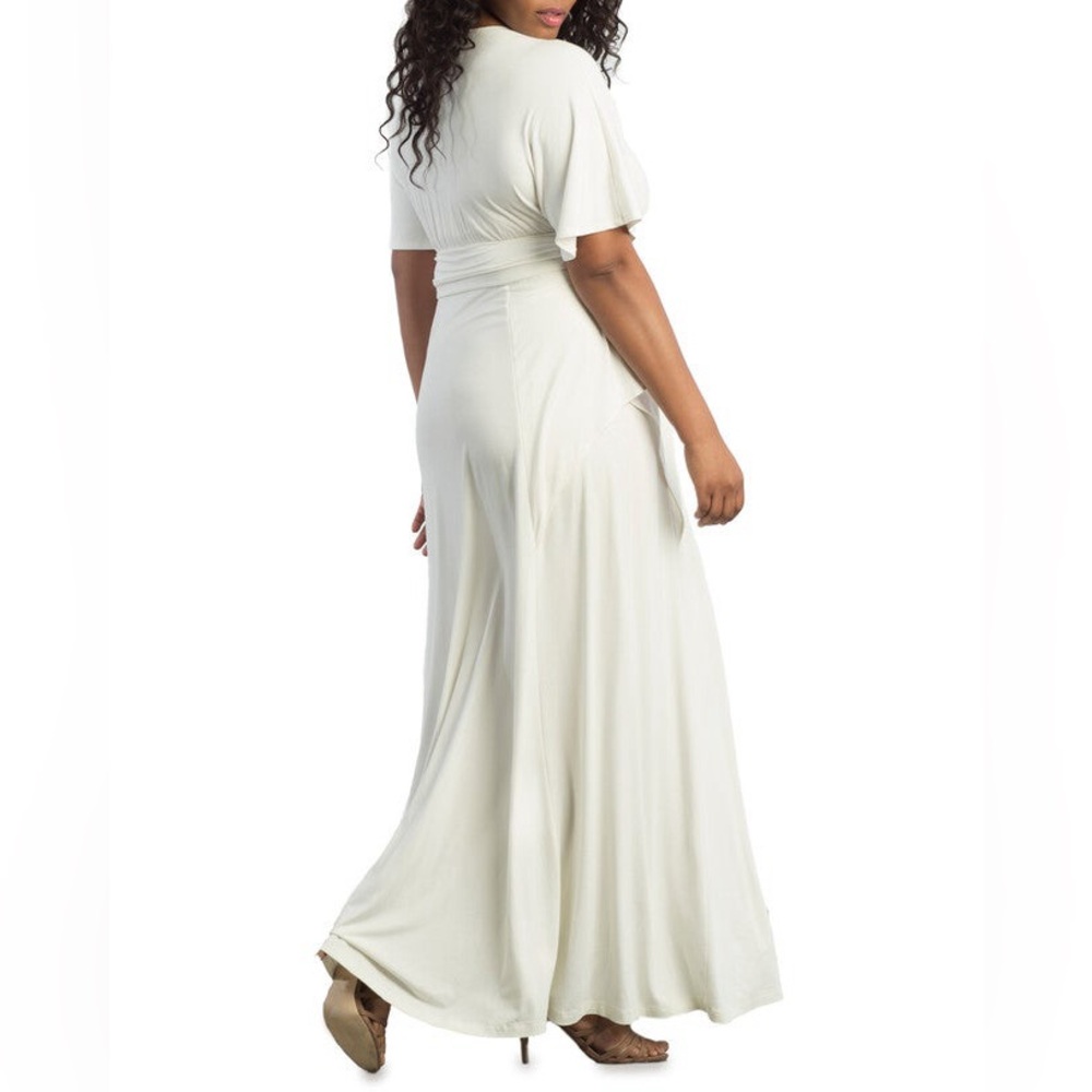 Kiyonna Indie Surplice V-Neck White Maxi Tiered‎ Dress Made In USA Size 2X - Picture 3 of 7